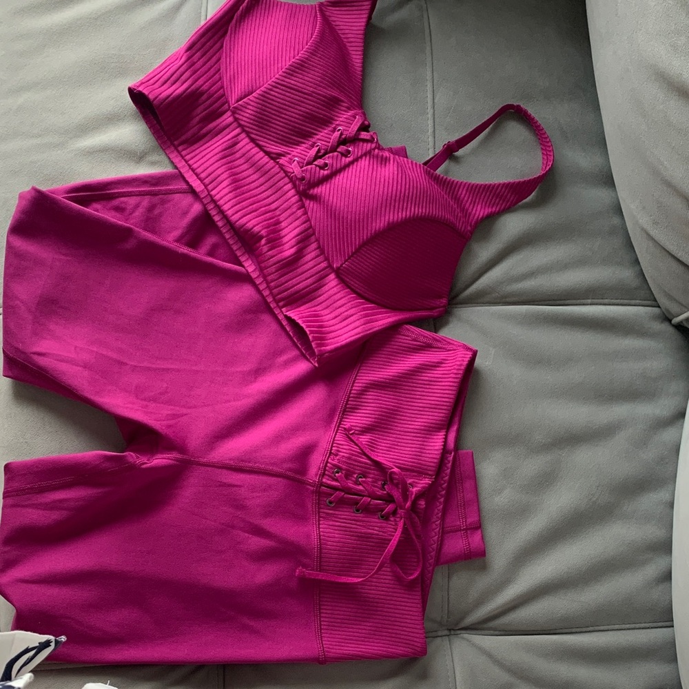 Victoria's Secret Magenta Lace-Up Sports Bra Set